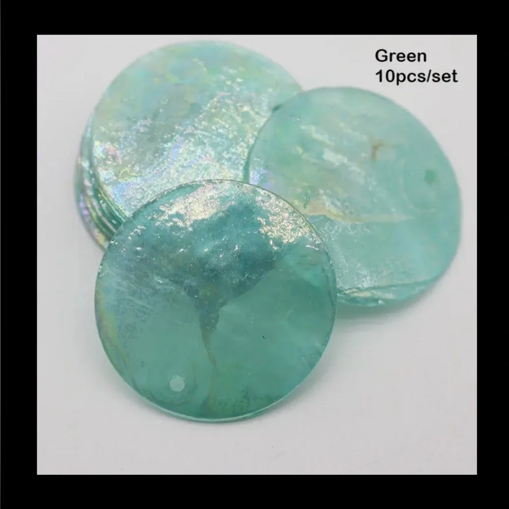 10, 25mm Round Lake Blue Shell Paillettes, Jewelry, Home DIY, Clothes, Crafts